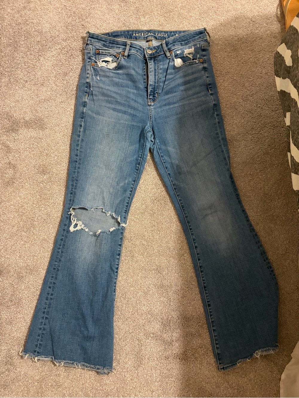 American Eagle Outfitters Women's Distressed Blue Flare Jeans